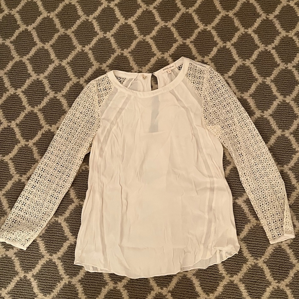 REBECCA TAYLOR white silk and lace blouse